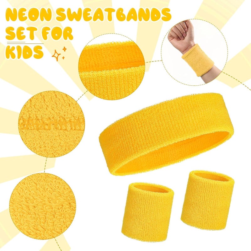 Bememo 36 Pcs Neon Sweatbands Set for Kids Bulk Sports Headband Wristband Set Cotton Terry Basketball Tennis for Students Youth 80s 90s Halloween Costumes Cosplay Glow Party - Image 3